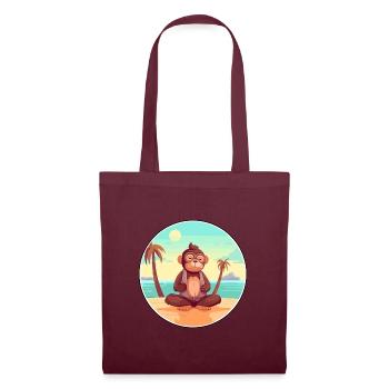 Affe-Cartoon-Yoga-Strand-Sommer-Illustration - Stoffbeutel - Burgunderrot - Vorne