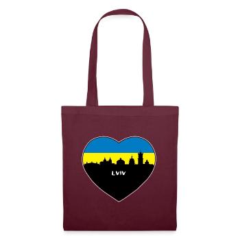 Flaggen-Skyline-Reise-Andenken Lembergs Ukraine - Stoffbeutel - Burgunderrot - Vorne