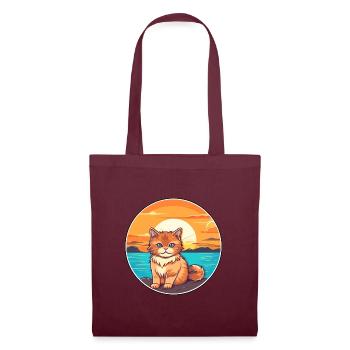 Katze lustige Karikatur Kawaii Strand Illustration - Stoffbeutel - Burgunderrot - Vorne