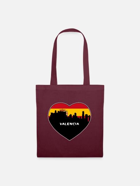 Valencia Spanien Flagge Skyline Reise Souvenir - Stoffbeutel - Burgunderrot