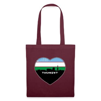 Taschkent Usbekistan Flagge Skyline Reise Souvenir - Stoffbeutel - Burgunderrot - Vorne