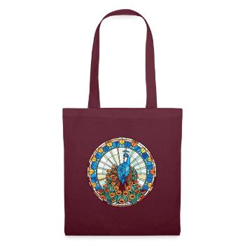 Pfau Buntes Aquarell Tier Illustration - Stoffbeutel - Burgunderrot - Vorne
