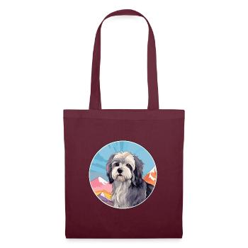 Lowchen Hunderasse Karikatur Kawaii Aquarell - Stoffbeutel - Burgunderrot - Vorne