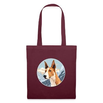 Ibizan Hound Hund Rasse Cartoon Kawaii Aquarell - Stoffbeutel - Burgunderrot - Vorne