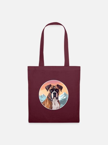 Bull Boxer Hund Rasse Cartoon Kawaii Aquarell - Stoffbeutel - Burgunderrot