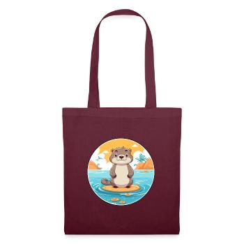 Otter Aquarell Cartoon Kawaii Clipart Tier - Stoffbeutel - Burgunderrot - Vorne