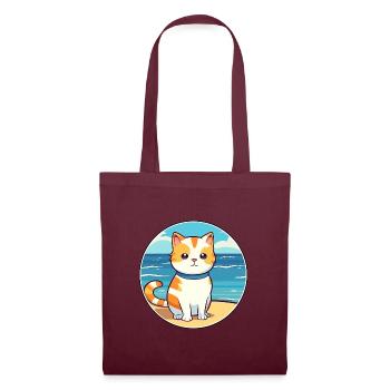 Katze Aquarell Karikatur Kawaii Clipart Tier - Stoffbeutel - Burgunderrot - Vorne