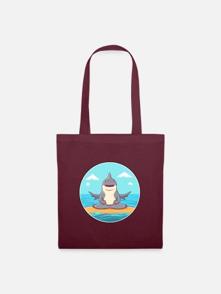 Hai-Cartoon-Yoga-Strand-Sommer-Illustration - Stoffbeutel - Burgunderrot