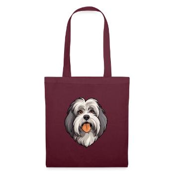 Lowchen Hunderasse Cartoon Kawaii Illustration - Stoffbeutel - Burgunderrot - Vorne