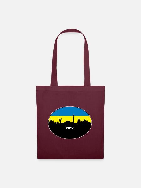 Kiew-Ukraine-Flaggen-Skyline-Schattenbild-Reise - Stoffbeutel - Burgunderrot