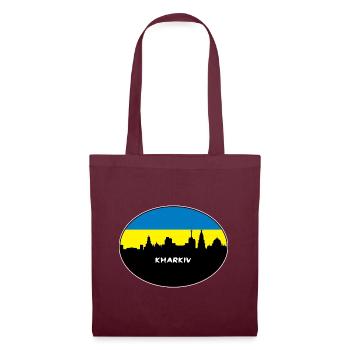 Charkiw, Ukraine, Flagge, Skyline, Silhouette, Reisen - Stoffbeutel - Burgunderrot - Vorne