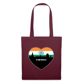 Chennai Indien Flagge Skyline Reise Souvenir - Stoffbeutel - Burgunderrot - Vorne