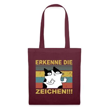 Erkenne die Zeichen Lustige Katze - Stoffbeutel - Burgunderrot - Vorne