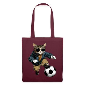 Katzen Fussball / Fussballer Katze - Stoffbeutel - Burgunderrot - Vorne