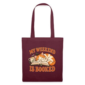 My Weekend Is Booked – Katze und Bücher - Stoffbeutel - Burgunderrot - Vorne