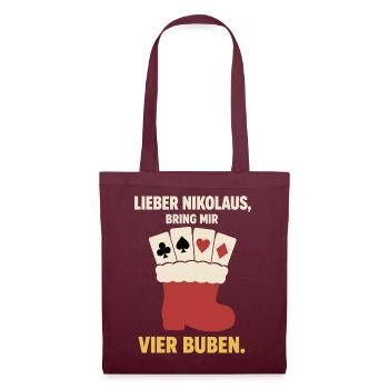 Lieber Nikolaus bring mir vier Buben – Skat - Stoffbeutel - Burgunderrot - Vorne