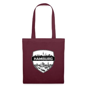 Hamburg-Deutschland-Skyline-Reiseabzeichen-Souvenir - Stoffbeutel - Burgunderrot - Vorne