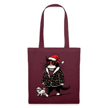 Cool Christmas Lights Cat Walking Dog - Stoffbeutel - Burgunderrot - Vorne