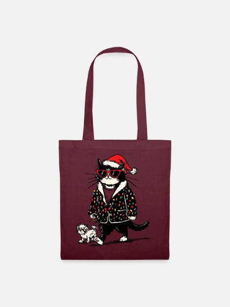 Cool Christmas Lights Cat Walking Dog - Stoffbeutel - Burgunderrot