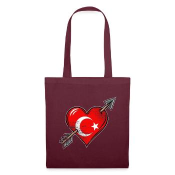Türkei Flagge Herz mit Pfeil used look - Stoffbeutel - Burgunderrot - Vorne