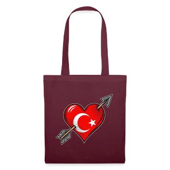 Türkei Flagge Herz mit Pfeil - Stoffbeutel - Burgunderrot - Vorne