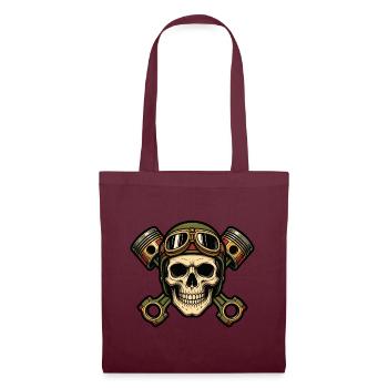 Totenkopf Kolben Biker Tattoo Oldschool T-Shirt - Stoffbeutel - Burgunderrot - Vorne