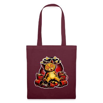 Katze Glühwein Betrunken Pop Art Comic T-Shirt - Stoffbeutel - Burgunderrot - Vorne