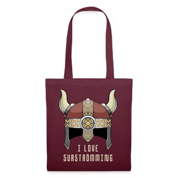 I Love Surströmming Wikinger Helm Schweden Hering - Stoffbeutel - Burgunderrot - Vorne