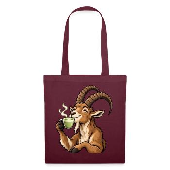 Steinbock mit Matcha Latte – Alpen und Sternzeiche - Stoffbeutel - Burgunderrot - Vorne