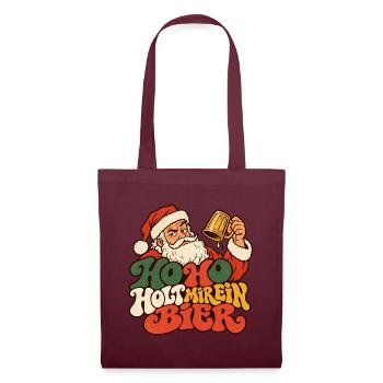Ho Ho Holt mir ein Bier Weihnachtsmann Shirt - Stoffbeutel - Burgunderrot - Vorne