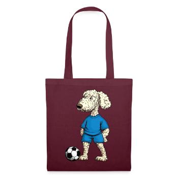 Pudel Fussballer Hund - Stoffbeutel - Burgunderrot - Vorne
