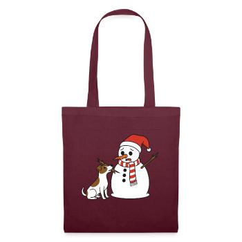 Jack Russell klaut Schneemann den Stockarm - Stoffbeutel - Burgunderrot - Vorne