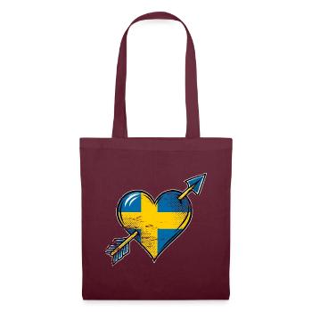 Schweden Flagge Herz mit Pfeil used look - Stoffbeutel - Burgunderrot - Vorne