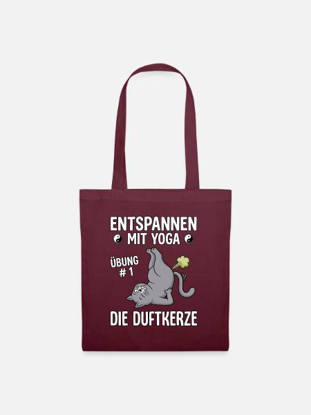 Katzen Yoga Duftkerze - Stoffbeutel - Burgunderrot