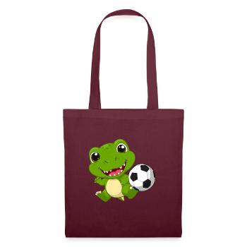 Kleiner Grüner Drache Spielt Fußball Kinder TShirt - Stoffbeutel - Burgunderrot - Vorne