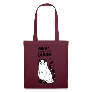 Miau äh ich meine Buuh! - Katze Gespenst Halloween - Stoffbeutel - Burgunderrot - Vorne