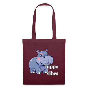 Hippo Vibes: Niedlicher Cartoon-Hippo - Stoffbeutel - Burgunderrot - Vorne
