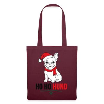 Weihnachts-Hund im Santa-Look - Stoffbeutel - Burgunderrot - Vorne