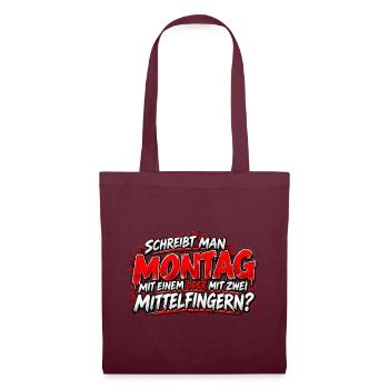 Montag Mittelfinger Provokationsdesign - Stoffbeutel - Burgunderrot - Vorne