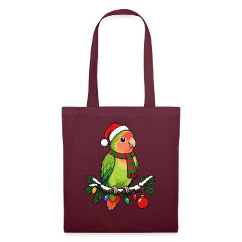  Lovebird Papagei Weihnachtsmütze - Stoffbeutel - Burgunderrot - Vorne