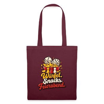 Spieleabend Shirt Spruch Würfel Snacks Feierabend - Stoffbeutel - Burgunderrot - Vorne