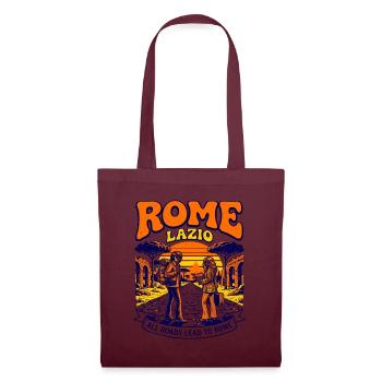 Retro Rome Lazio All Roads Lead To Rome - Stoffbeutel - Burgunderrot - Vorne