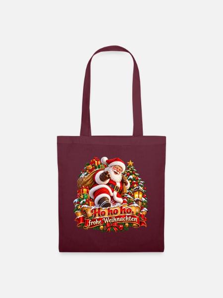 Santa Geschenke Weihnachtsfreude - Stoffbeutel - Burgunderrot