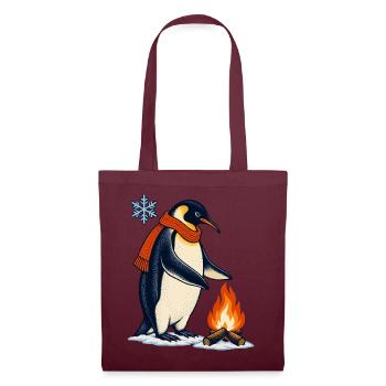 Pinguin mit Schal am Lagerfeuer - Stoffbeutel - Burgunderrot - Vorne