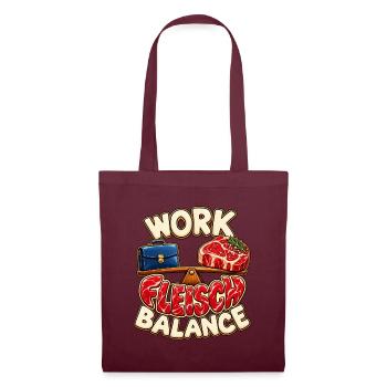Work Fleisch Balance – Lustiger BBQ-Spruch - Stoffbeutel - Burgunderrot - Vorne