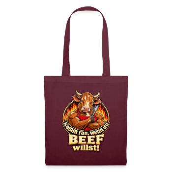 Komm ran, wenn du Beef willst! – Grillhumor - Stoffbeutel - Burgunderrot - Vorne