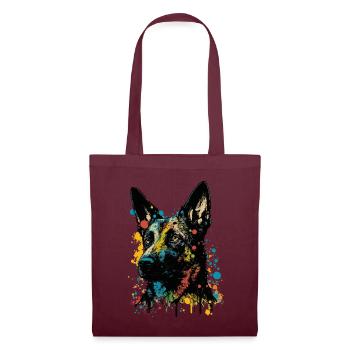 Belgischer Malinois Schäferhund Bunt Pop Art Hund - Stoffbeutel - Burgunderrot - Vorne