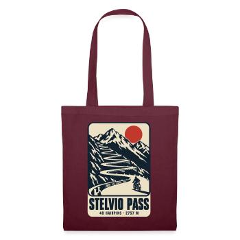 Stelvio Pass 48 Haarnadeln Vintage-Motorradplakat - Stoffbeutel - Burgunderrot - Vorne