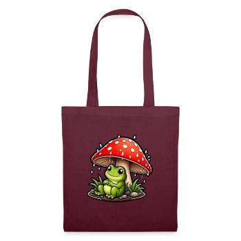 Süßer Frosch Fliegenpilz Regen Niedlich T-Shirt - Stoffbeutel - Burgunderrot - Vorne