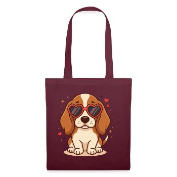 Süßes Beagle-Welpenherz-Sonnenbrillen-Hundeliebhaber-Tee - Stoffbeutel - Burgunderrot - Vorne